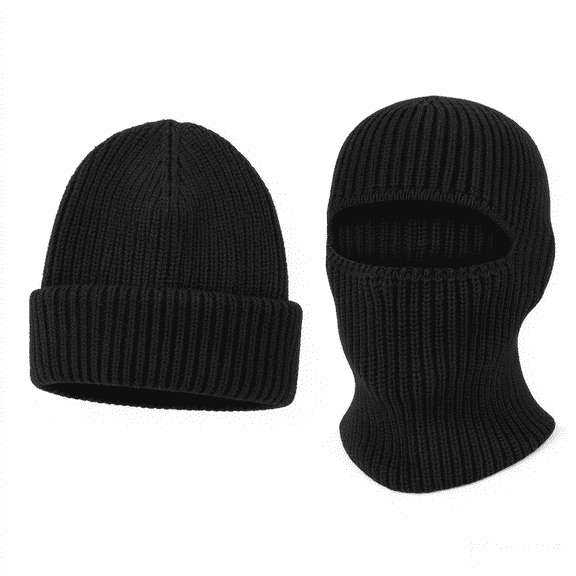2-in-1 Knitted Balaclava Beanie for Men, Thick Winter Windproof Ski Mask, Convertible Warm Knit Cold Hat for Cycling, Skiing, Outdoor Sports