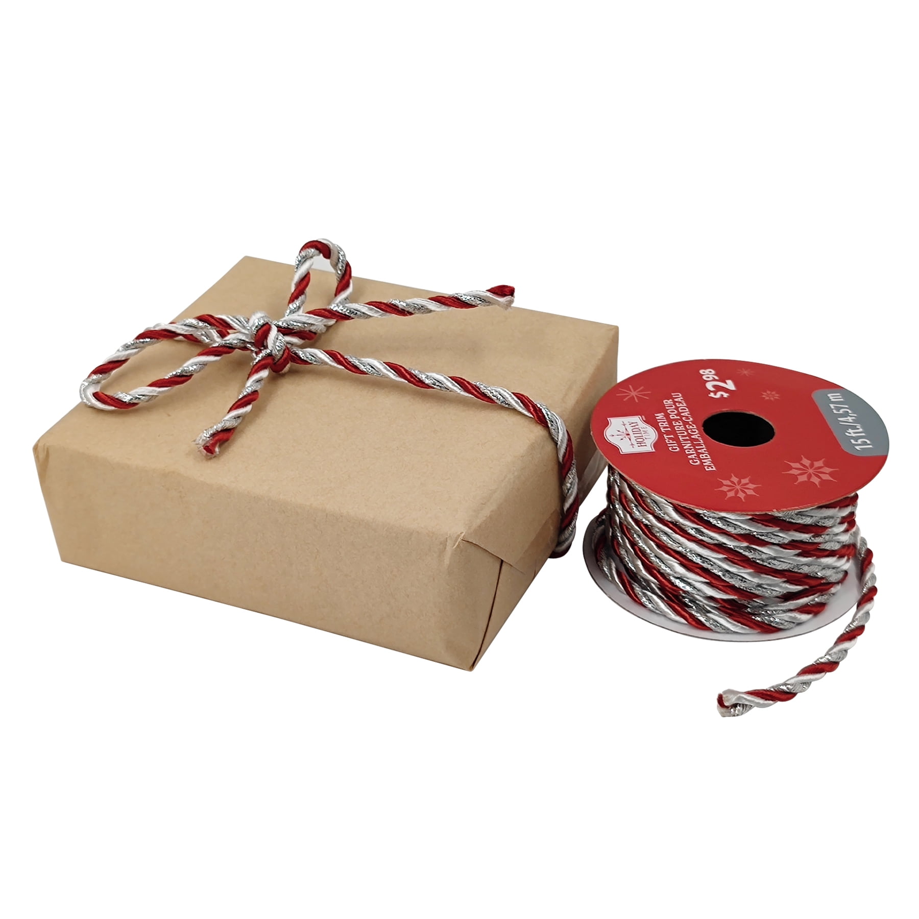 Holiday Time Christmas Red/White/Silver Twisted Cord Gift Trim, 15 ft, HOLIDAY TIME PL R/W TRIM