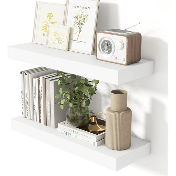 24 Inch Floating Shelves for Wall Walnut Shelves Set of 2,Wall Mounted Rustic Wood 8 Inch Deep Floating Shelf with Invisible Brackets for Bedroom Kitchen Living Room