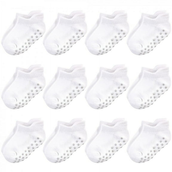 Touched by Nature Baby and Toddler Unisex Organic Cotton Socks with Non-Skid Gripper for Fall Resistance, White No-Show, 6-12 Months