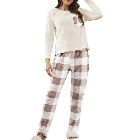 

Huaai Women s 2 Piece Thickened Warm Flannel Long Pyjama Set Autumn Winter Sleepwear Plaid Sleepwear Loungewear For Women 2023 A L