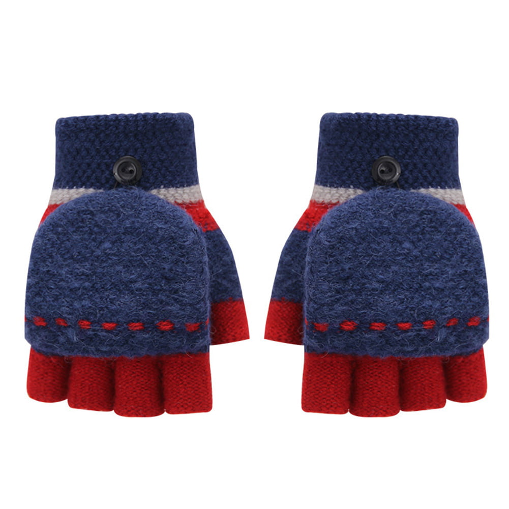 ZHANGAIGUO Half Finger Winter Children Knitted Gloves Color : Blue Dispensing Non-slip Mittens Warm Half Finger Mittens Gloves for Child Toddler Kids