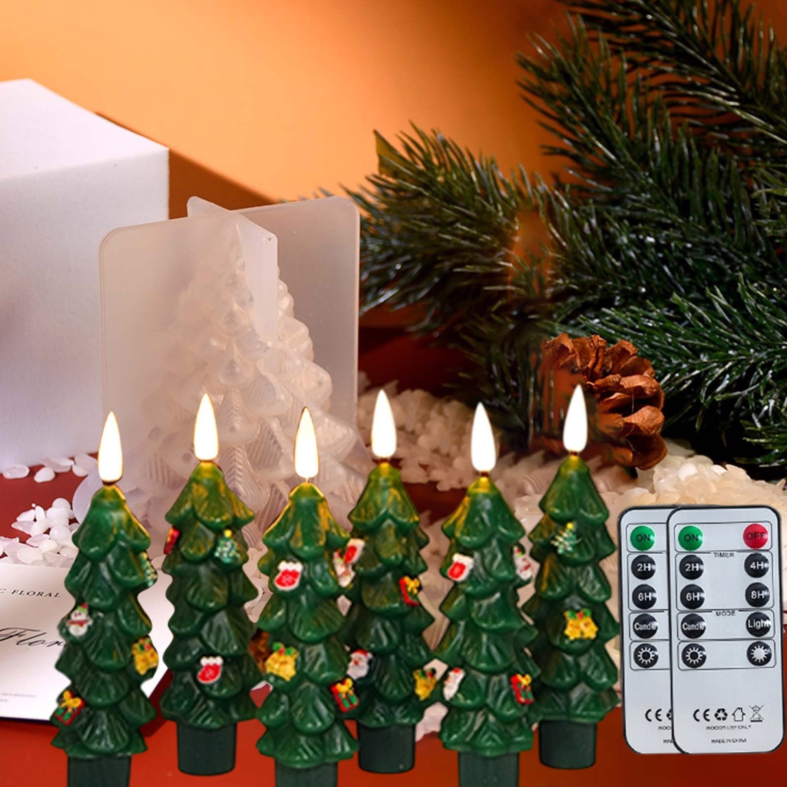 6 Pack Flameless Taper Candles - 5.1" Battery Operated LED Candlesticks with Timer - Real Wax Christmas Tree Candles with Remote & Flickering Flame for Holiday Decor