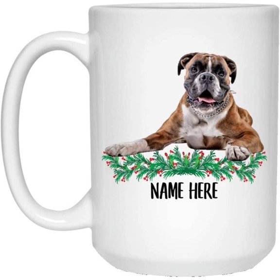 Funny Personalized Text Gifts Boxer Golden Brown Custom Name Christmas 2022 Gifts White Coffee Mug White 15oz