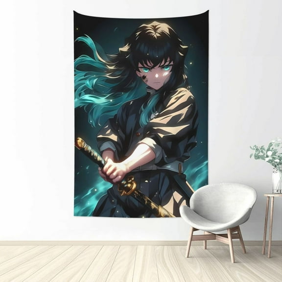 Demon Slayer Muichiro Tokito Tapestry Wall Hanging Home Decoration Wall Blanket Dormitory Living Room Bedroom Backdrop Poster( 60x40inch)