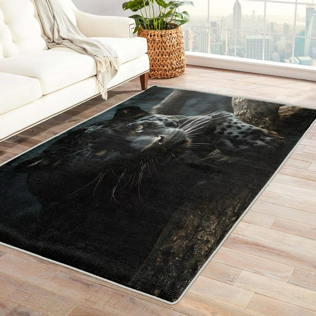 Panther Rug & Home Decor - Living Room Rug, Wild Animal Rugs for Bedroom, Washable Rugs, 4x6 Rug, Non Slip Soft Low Pile Large Indoor Area Rug, Wildlife Carpet & Room Decorations V-&56