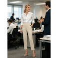 thumbnail image 6 of Pdbokew Womens Golf Pants Lightweight with Zipper Pockets Petite Ankle Dressy Golf Work Business Casual Slacks Beige L, 6 of 8