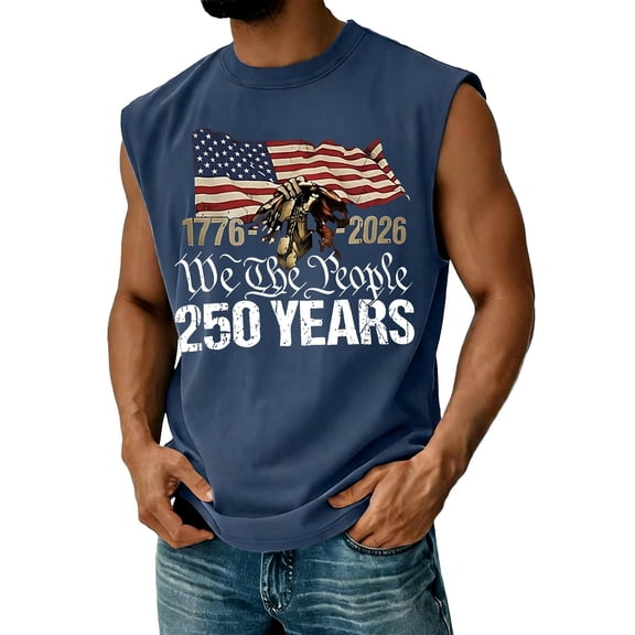 Hogleaql Usa Tank Top Men 4th Of July Usa Muscle American Flag Graphic Sleeveless Shirts Crew Neck Patriotic Gym Fashion Vest Dark Blue 3XL