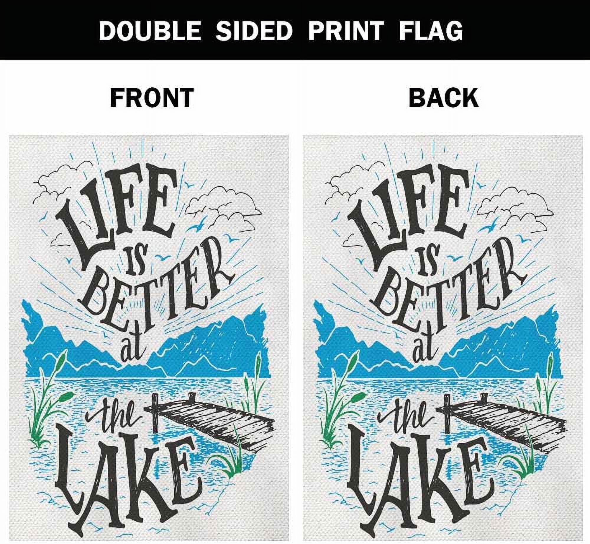 Life is Better At the Lake House Flag 28 x 40 Inch Large Vertical Double Sided Lake House Lakeside Living Cottage Vintage Seasonal Outside Décor for Garden Yard Farmhouse Flags
