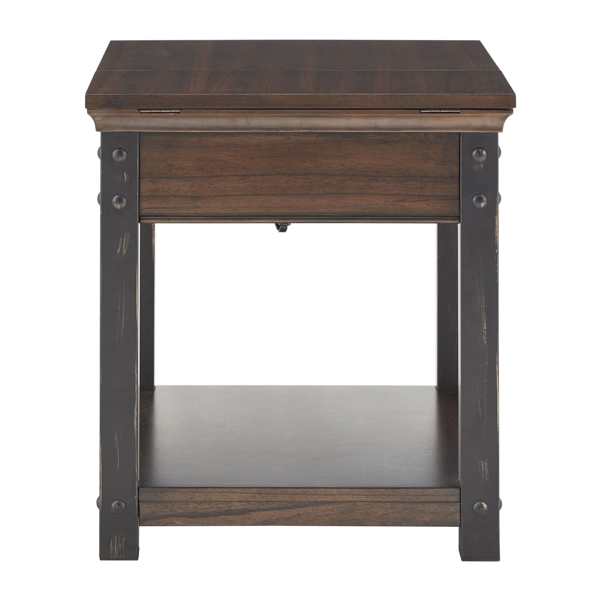 Weston Home Niccola Wood Rectangular End Table with Built-In Outlets, Dark Cherry Finish