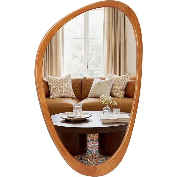 Perfnique Asymmetrical Wall Mirror, 30" x 19" Irregular Wood Frame Mirror with Tempered Glass for Bedroom, Living Room, Entryway