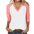 thumbnail image 5 of Jsaierl Womens 3/4 Sleeve Tops Plus Size V Neck Shirts Fashion Color Block Ladies Blouses Workout Loose Fit T-shirts Raglan Top S-3XL, 5 of 8