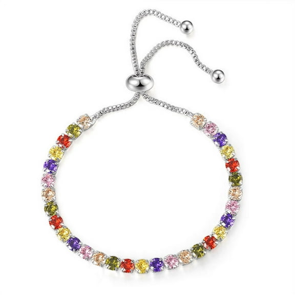Paris Jewelry 18k White Gold 7 Ct Created Multi Color Round Adjustable Tennis Bracelet Plated Women