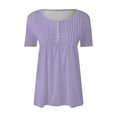 thumbnail image 2 of WTXUE T-Shirts Short Sleeve, Slit Neck Shirts for Women's Pleated Button Open Loose T Shirt Top Solid | Casual for Women Purple XL, 2 of 5