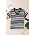 thumbnail image 3 of Women's Black Striped V Neck Tee – Casual Summer Top with Delicate Trim for Everyday Style, XL, 3 of 10