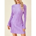 thumbnail image 5 of Liacowi Women's Bodycon Mini Dress Long Flare Sleeve Solid Color Pleated Dress, 5 of 9
