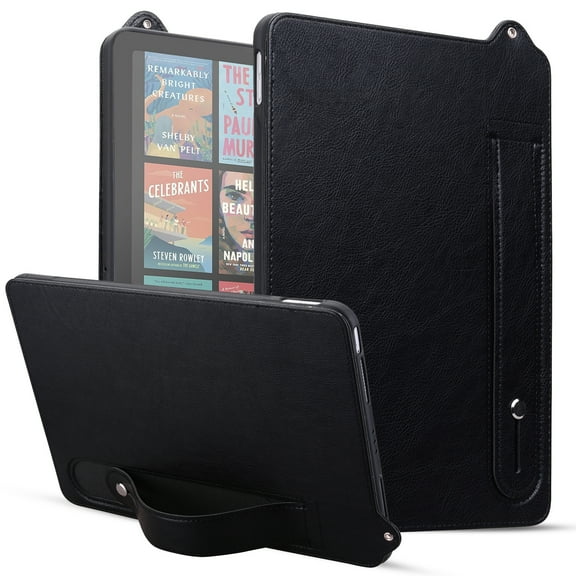 Protective Case for 7" Amazon Kindle Paperwhite (12th Generation) 2024 Release/ Kindle Colorsoft, PU Leather Slim Lightweight Stand Hand Strap Shockproof Anti-Scratch Cover, Black