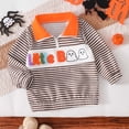 thumbnail image 2 of Kakishop Little Boy Girl Spooky Graphic Striped Embroidered Zip-up Mock Neck Long Sleeve Pullover Tops Kids Autumn Winter Clothes, 6-12 Months, 2 of 9