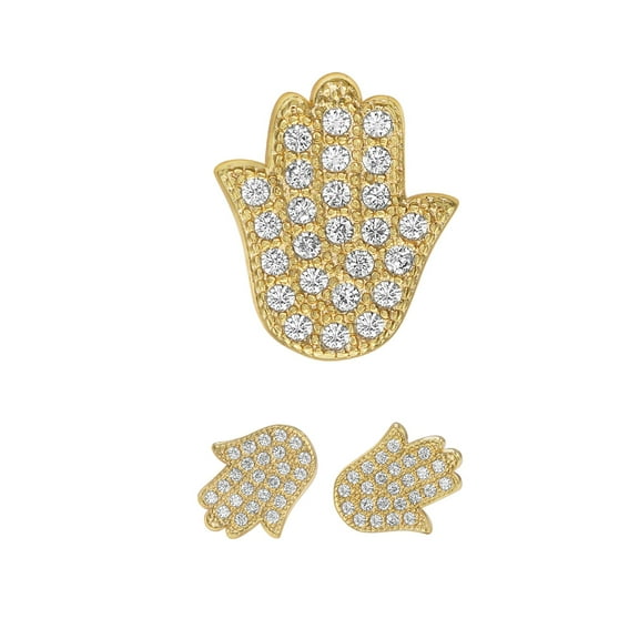 BEBERLINI Women Stud Earrings Cubic Zirconia 14K Gold Filled Brass Jewelry Hamsa Hand