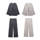 thumbnail image 2 of HH TRAF 2024 Traje de pantalón liso para mujer, elegante camisa ajustada con cuello en V y manga larga con cordones + Pantalones anchos holgados con cintura elástica a la moda, 2 of 5