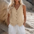 thumbnail image 4 of Lumtrix Vest Tops for Women Cotton Linen Summer Tank Top Lightweight Button Down Sleeveless Shirts V Neck Business Casual Tank 2026 for Work Office Vacation Khaki S, 4 of 5