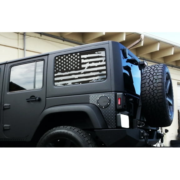 Rear Window American Flag Decal Fits Jeep Wrangler JK JKU 2011-2018, Precut Back Side Window Glass USA Flag Vinyl Sticker(4 Door)