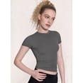 thumbnail image 5 of Women'S Crew Neck Short Sleeve Tops Slim Fit T Shirts Basic Tee Crop Tops Workout Y2k Clothes Dark Gray M, 5 of 9