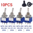 thumbnail image 3 of 10PCS MTS-102 103 202 203 3Pins 6 Pins Mini Toggle Switch For Switching Lamp Light ON-OFF-ON /ON-ON Switch 6A 125VAC, 3 of 5