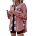 thumbnail image 2 of DDAPJ pyju Lightweight Shackets for Women Corduroy Button Down Shirt Oversized Boyfriend Plaid Shirts with Pocket Pink L, 2 of 8