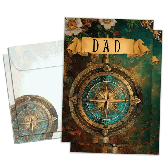 Tree-Free Greetings Birthday Greeting Card 2 Pack, 5 x 7, Compass Dad (GT69918)