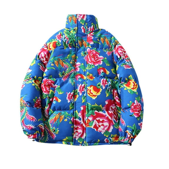 Men's Autumn And Winter Trend Casual Thickened Warm Hooded Peony Cotton Jacket