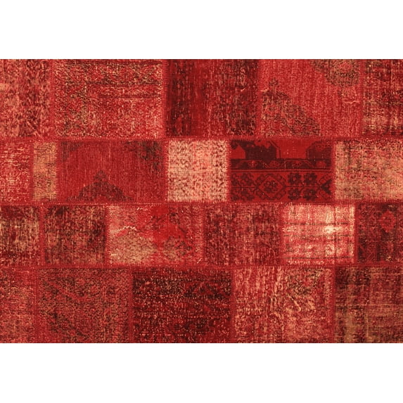 Ahgly Company Indoor Rectangle Patchwork Orange Transitional Area Rugs, 7' x 10'
