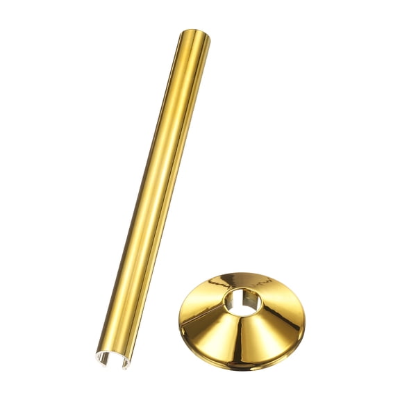 Uxcell Radiator Pipe Cover Kit Fit 15mm (0.59") Tube - 1Set Plastic Radiator Escutcheon Plate & 15 x 200mm Pipe Sleeve for Kitchen, Bathroom, Toilet Wall Tube, Gold