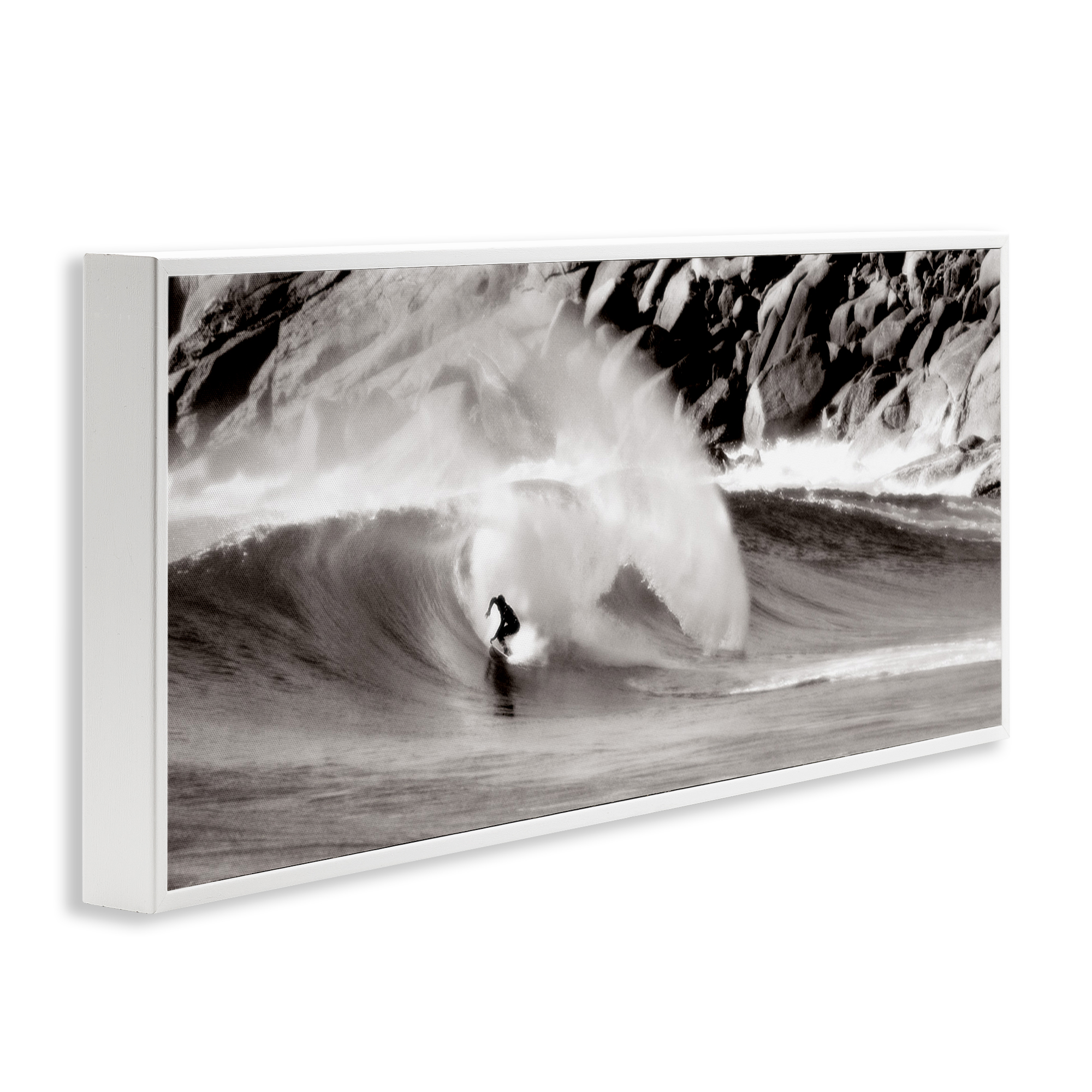 Stupell Industries Surfing Reef Break Coastal Photography White Framed Art Print Wall Art, 30 x 13