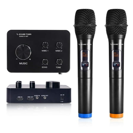 Sound Town 16-Channel Wireless Karaoke Mixer System with Bluetooth, HDMI, AUX, & 2 Handheld Microphones, Works with TV, PC, Home Theater & More