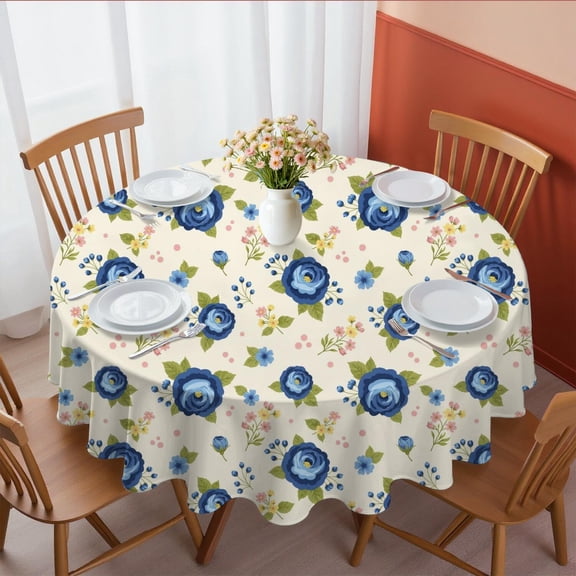 Pioneer Flower Floral Print Pattern Round Tablecloth 60 X 60 Inch, Wrinkle Resistant Wipeable Table Cloth for Kitchen Dining Picnic Patio Party