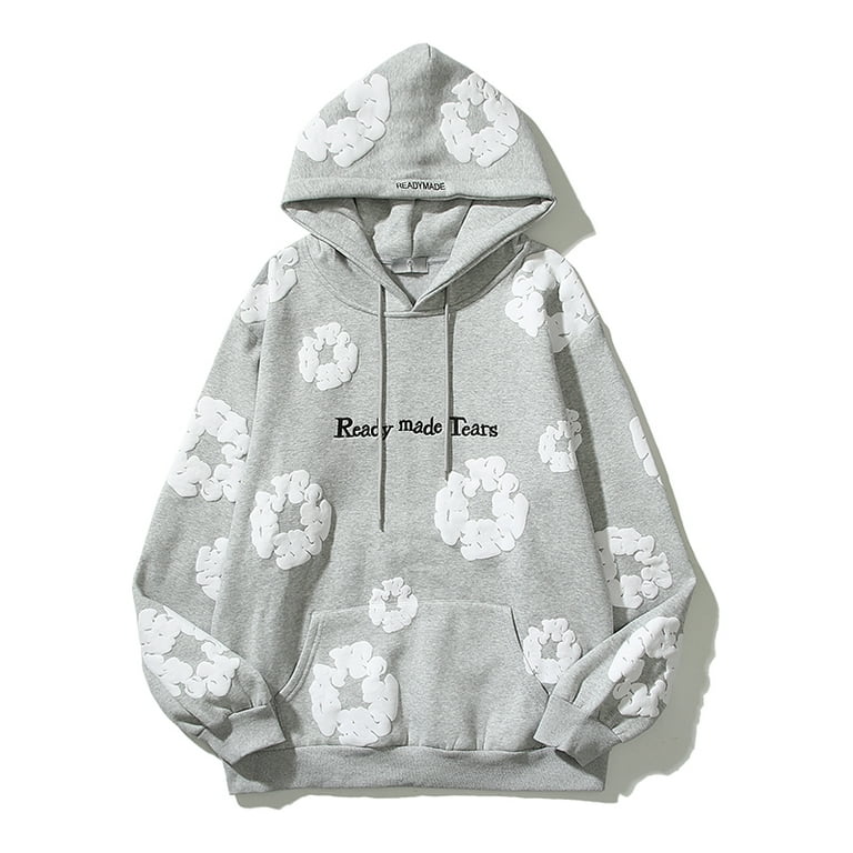 Retro Foam Kapok Print Letter Embroidery Pullover Hoodies