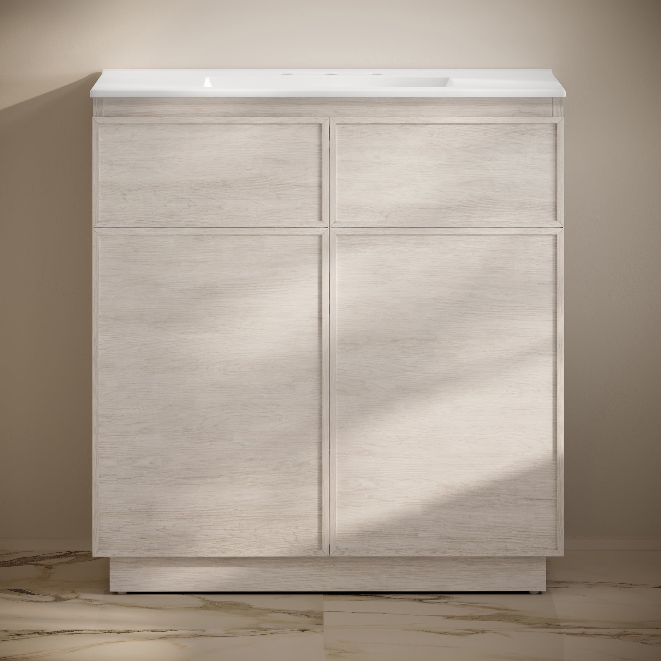St. Tropez 36" Freestanding Bathroom Vanity in White Oak with 3-Hole Widespread Sink Top