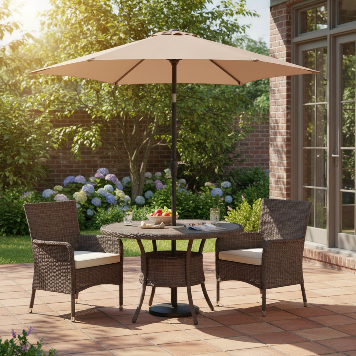 edx 7.5' Outdoor Patio Umbrella, Outdoor Table Umbrella, Yard Umbrella, Market Umbrella with 8 Sturdy Ribs, Push Button Tilt and Crank, Brown