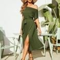 thumbnail image 5 of Sakmal Green Womens Summer Dresses Side Slit Off the Shoulder T Shirt Midi Dress Short Sleeve Dresses, 5 of 9