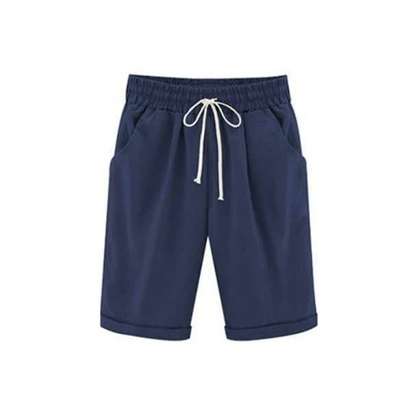 Wodstyle Women Elastic Waist Bermuda Shorts Plus Size Short Trouser