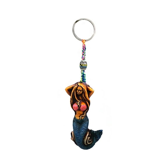 Mermaid Fantasy 3D Figurine Keychain Multicolored Macramé Metal Ring - Handmade Gifts Boho Car Keys Bag Accessories