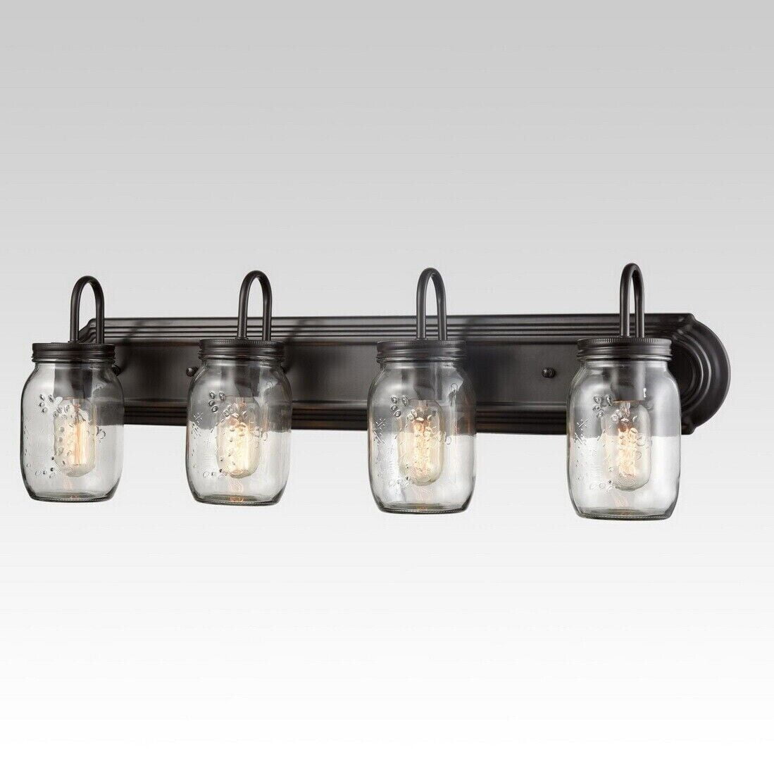 Vintage Clear Glass Jar Wall Sconces 4-Light Bathroom Vanity Lighting Fixture