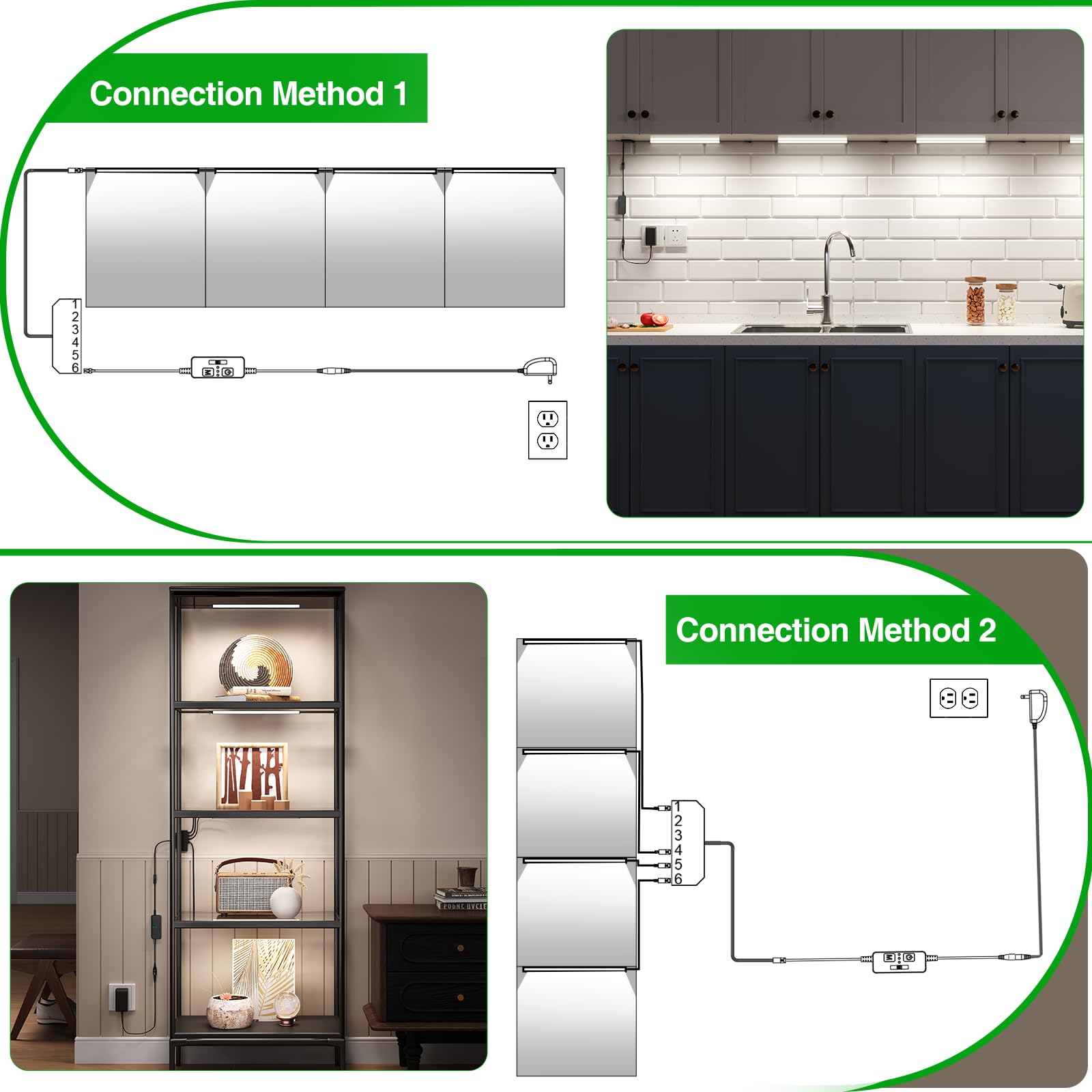 Under Cabinet Lighting Kit - 4 Bars, 12W, CCT 2700-6000K, Slider Dimmer, Timer, Plug-in for Kitchen, Gun Safe, Curio Cabinet, Bookshelf