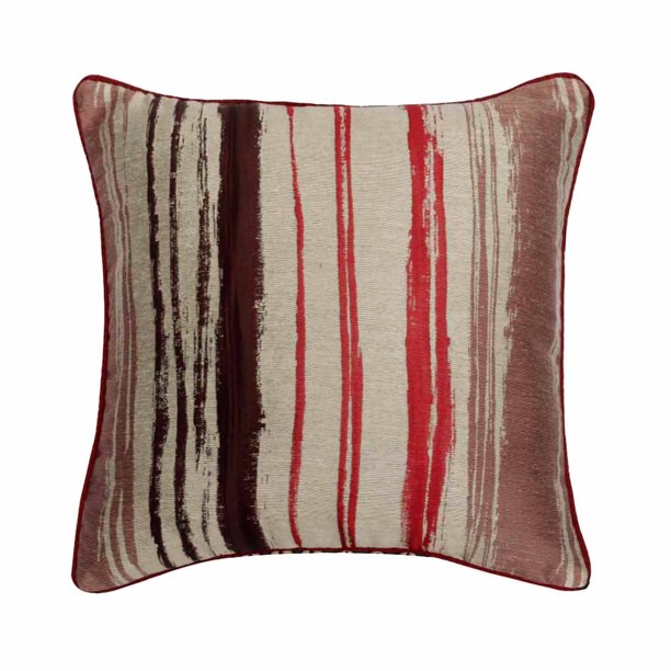Funda de almohada decorativa roja de 35 x 35 cm (14 x 14 pulgadas) para sofá, funda de almohada abstracta de seda jacquard con cremallera, diseño de rayas de estilo contemporáneo - Cherry Martini