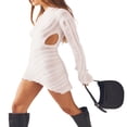 thumbnail image 3 of Female Patchwork  Neck Long Sleeve Close-Fitting Short Dress, 3 of 8