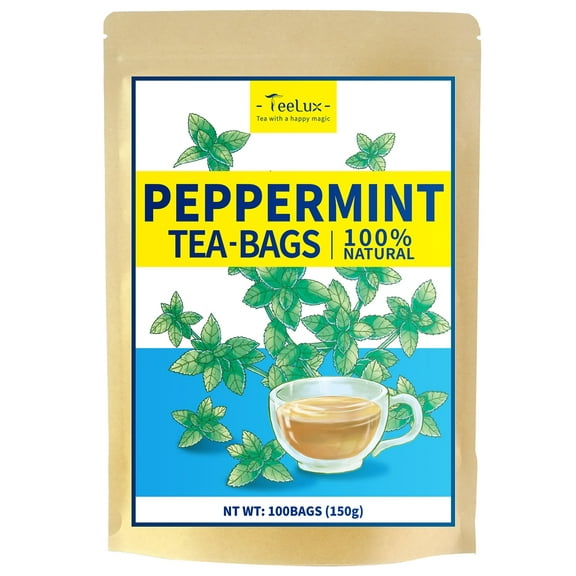 TeeLux Peppermint Tea Bags, Mint Herbal Tea, Refreshing & Soothing Flavor, Caffeine Free, 100 Count