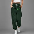 thumbnail image 2 of Ladies Summer Pants Solid Color Large Folding Bottom Pants Elastic Bottom Sports Pants Sweatpants Woman Army Green S, 2 of 4