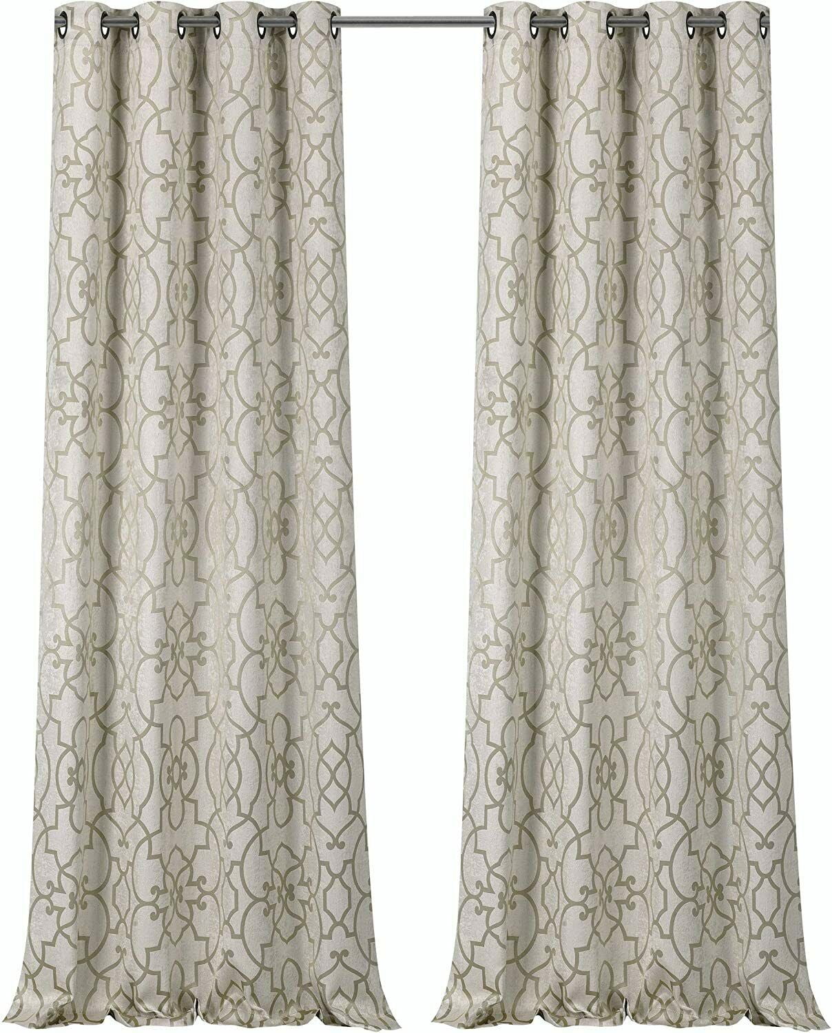 Kate Aurora Hollywood Home Taupe/Linen Trellis Grommet Blackout Curtain Sets, 38” x 84” (2 Panels)