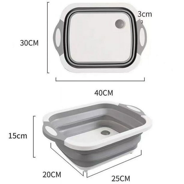 Tabla de cortar plegable para frutas y verduras, cesta multifuncional para escurrir frutas, tabla de cortar, cesta de almacenamiento para vajilla, picnic para acampar (gris blanco) thsinde